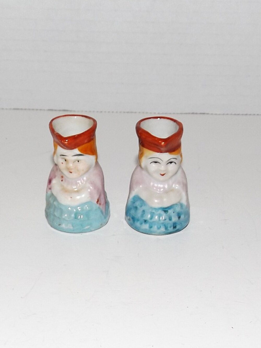 2 Pc Vintage Collection Miniature 2” Lady Toby Face Pitchers Occupied Japan
